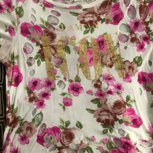 Floral Cutout Top with Gold Lettering